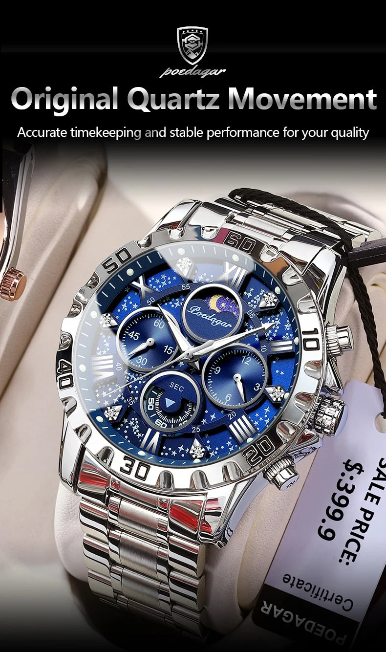 Luxury Dark Blue Stainless Steel Watch for Men
