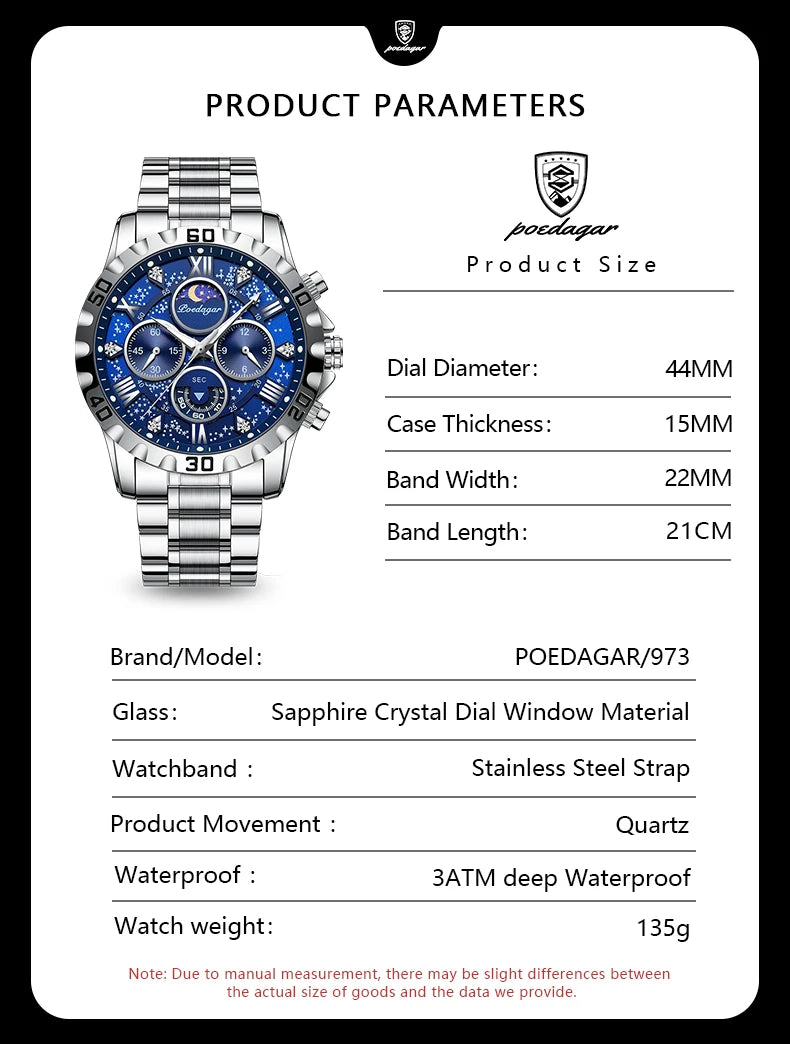 Luxury Dark Blue Stainless Steel Watch for Men