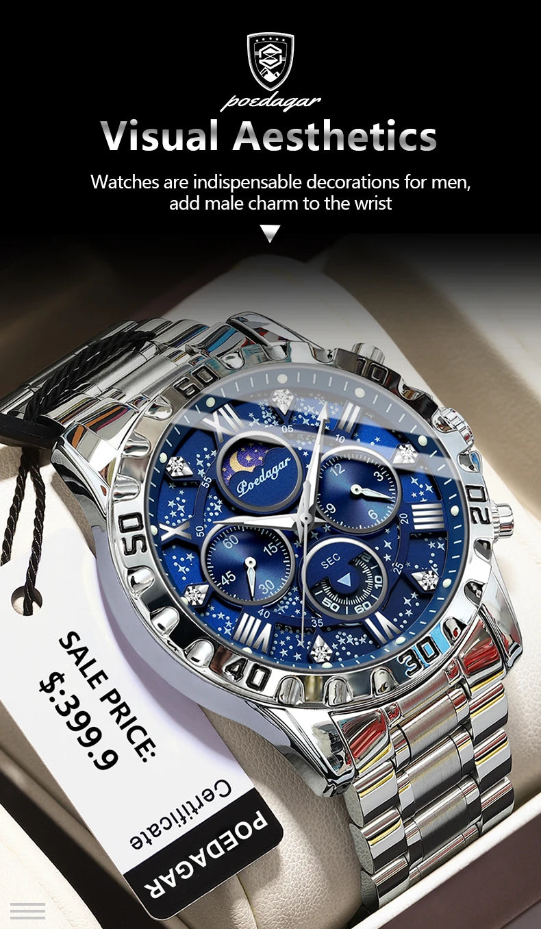 Luxury Dark Blue Stainless Steel Watch for Men