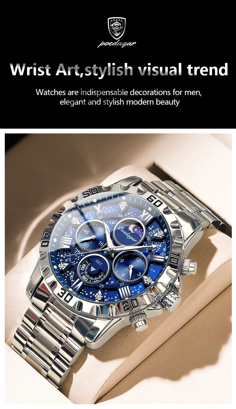 Luxury Dark Blue Stainless Steel Watch for Men