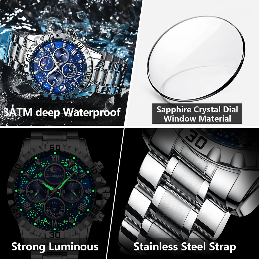 Luxury Dark Blue Stainless Steel Watch for Men