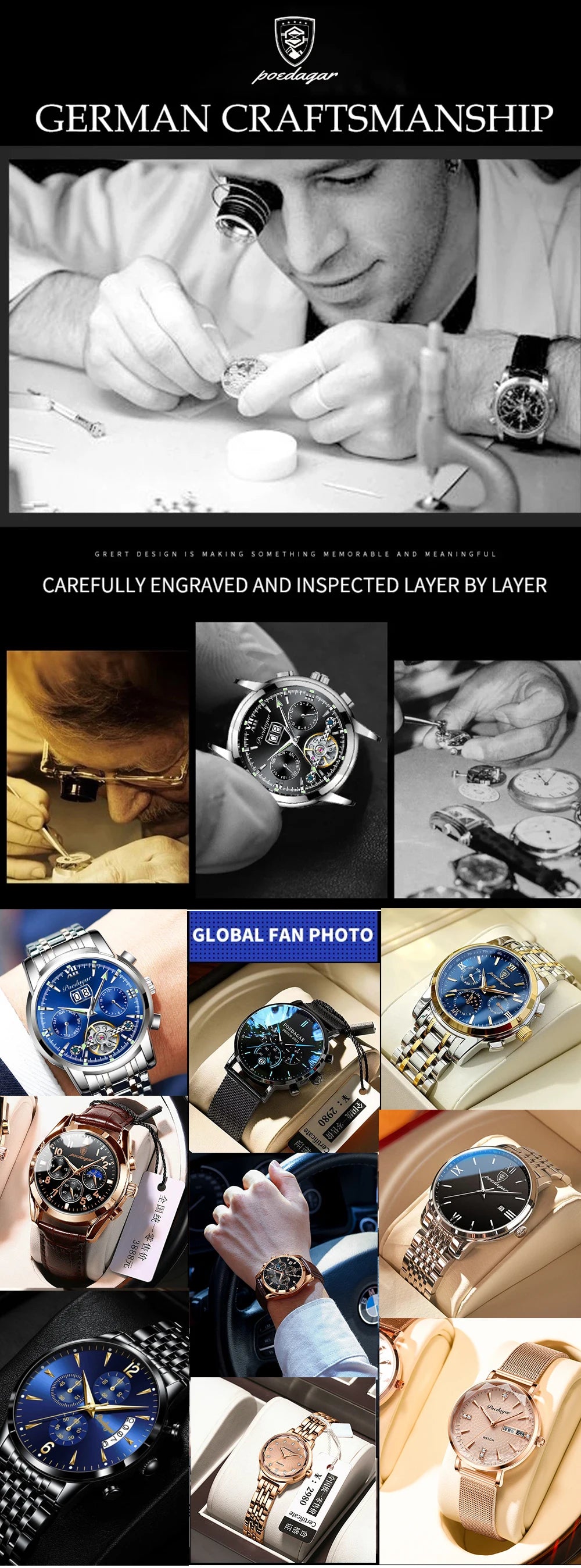 Luxury Dark Blue Stainless Steel Watch for Men
