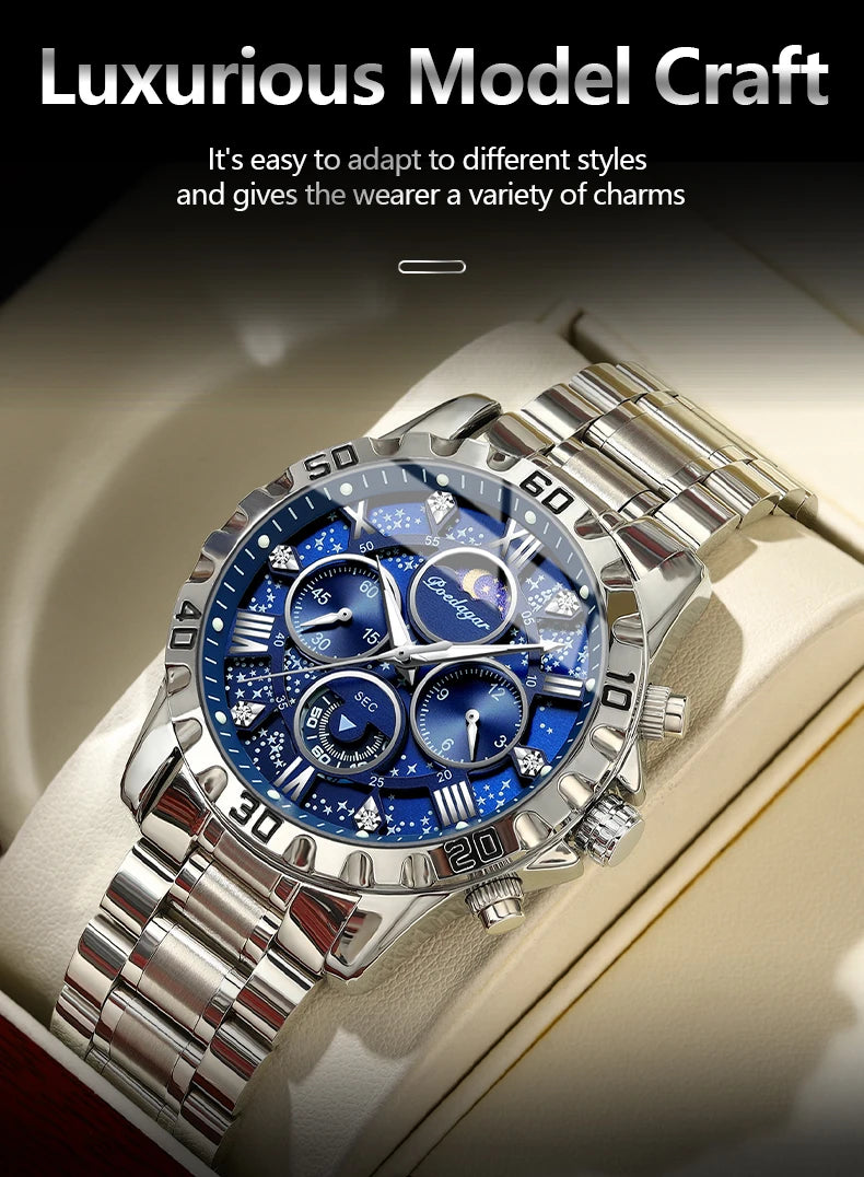 Luxury Dark Blue Stainless Steel Watch for Men