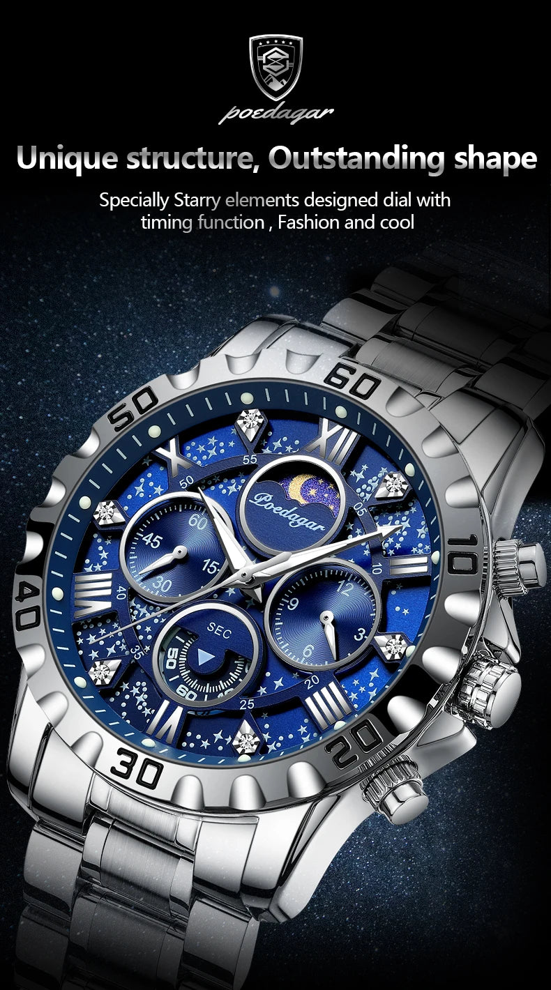 Luxury Dark Blue Stainless Steel Watch for Men