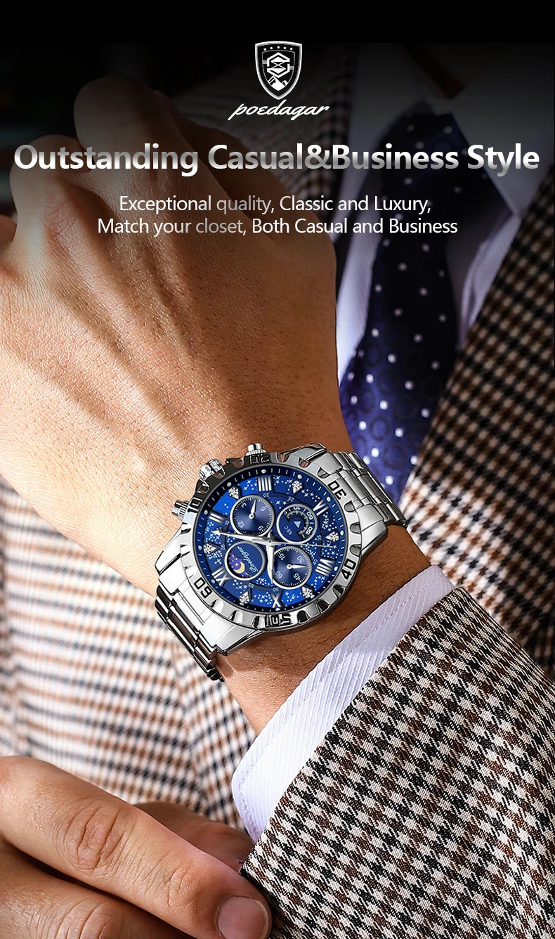 Luxury Dark Blue Stainless Steel Watch for Men