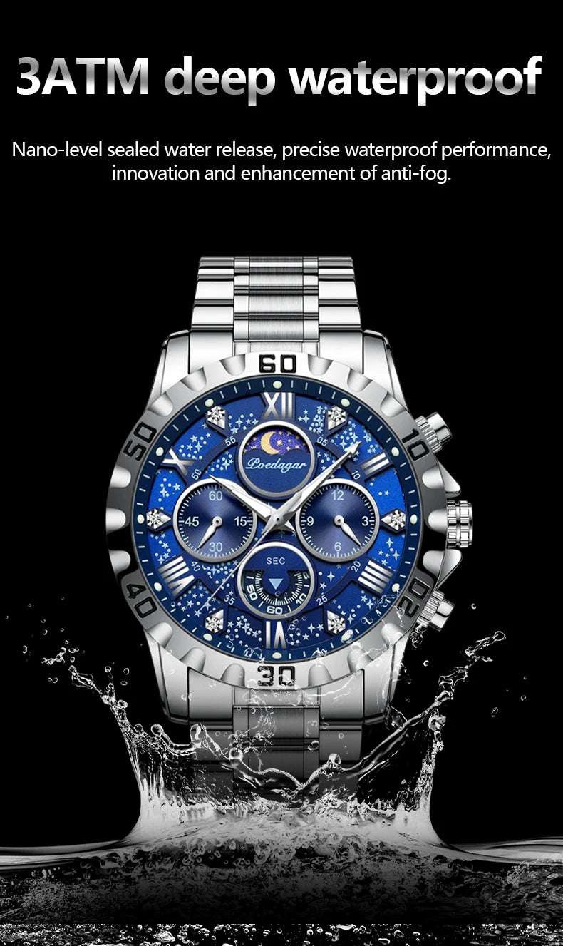 Luxury Dark Blue Stainless Steel Watch for Men