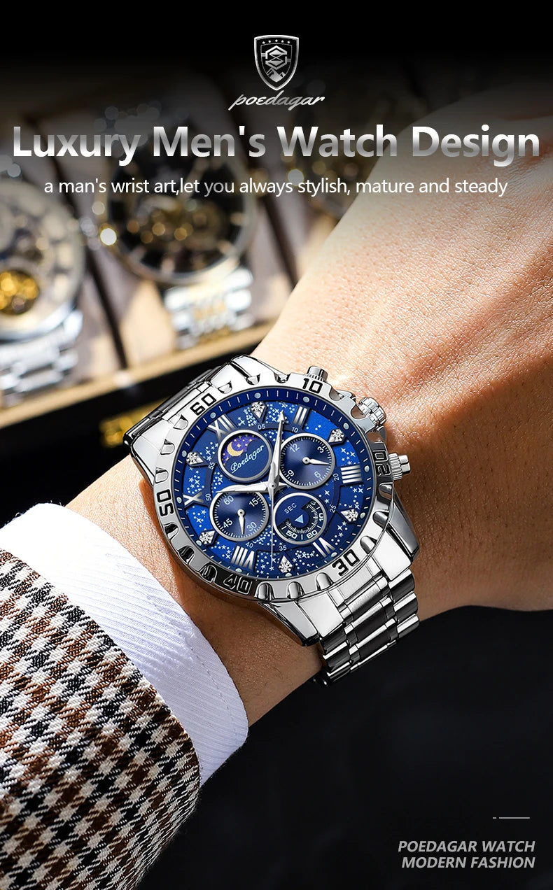 Luxury Dark Blue Stainless Steel Watch for Men