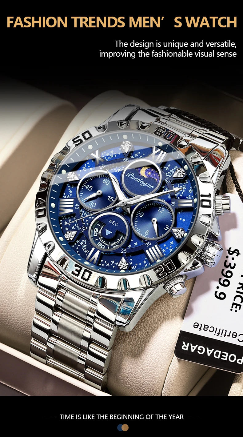 Luxury Dark Blue Stainless Steel Watch for Men