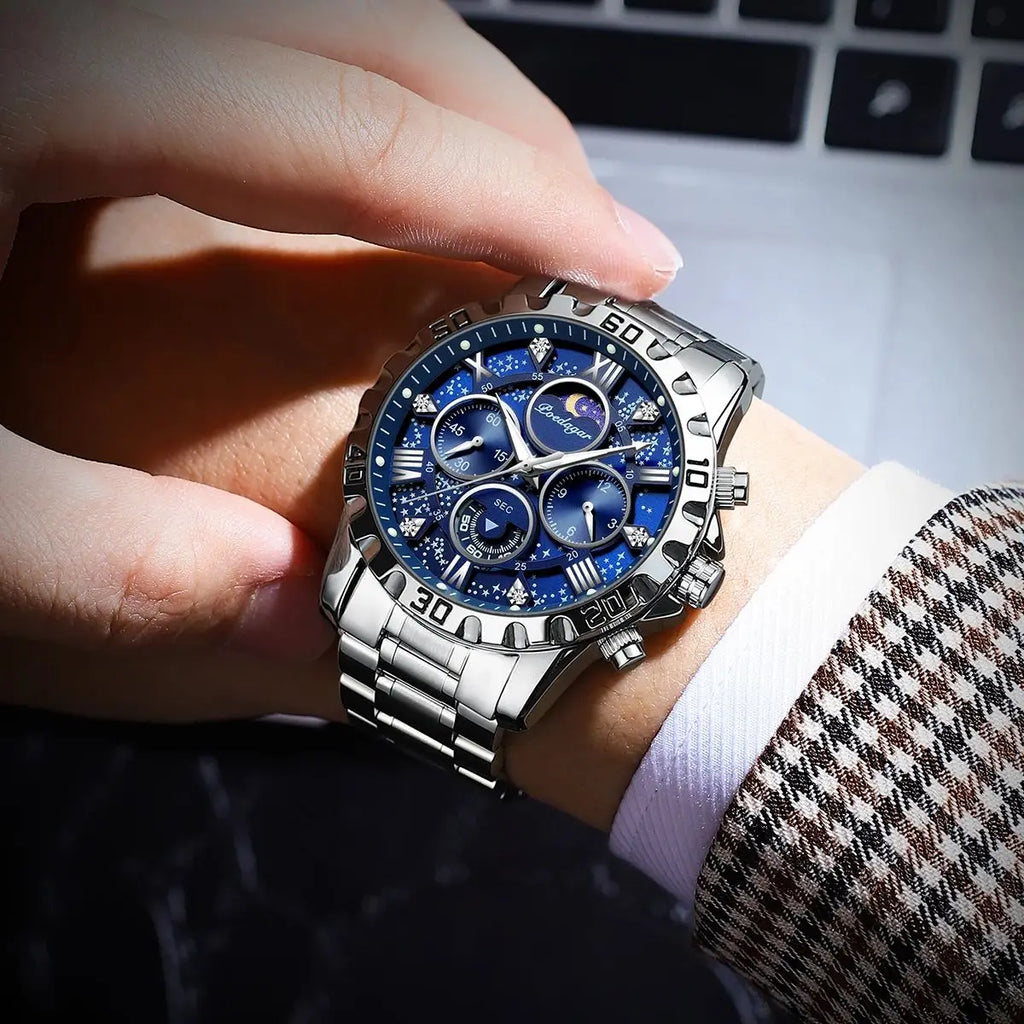 Luxury Dark Blue Stainless Steel Watch for Men